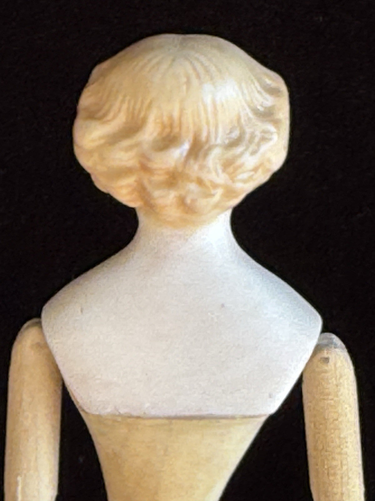 Vintage 5.5” Miniature Reproduction Porcelain Head Wood Body Dollhouse Doll