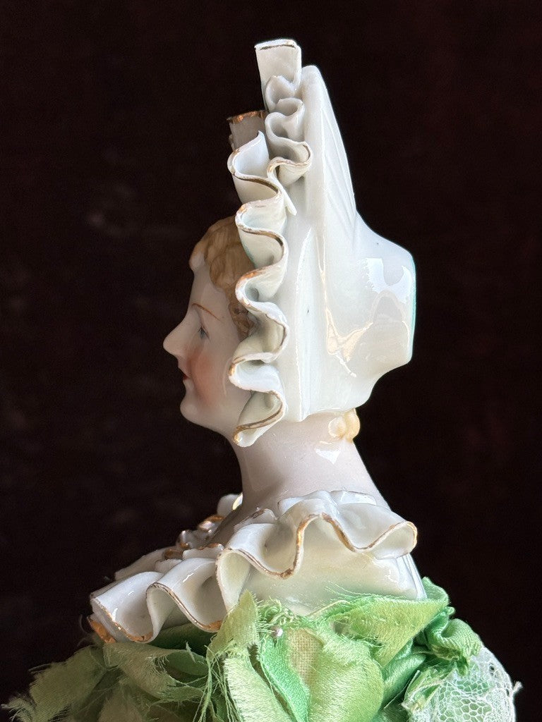 Vintage Japan (?) Cabinet Size 11.75” Dresden Style Molded Lace China Bust Doll