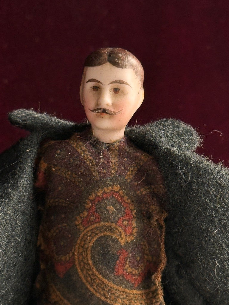 Antique German 6.25” Bisque Miniature Dollhouse Male Mustache Gentleman Doll