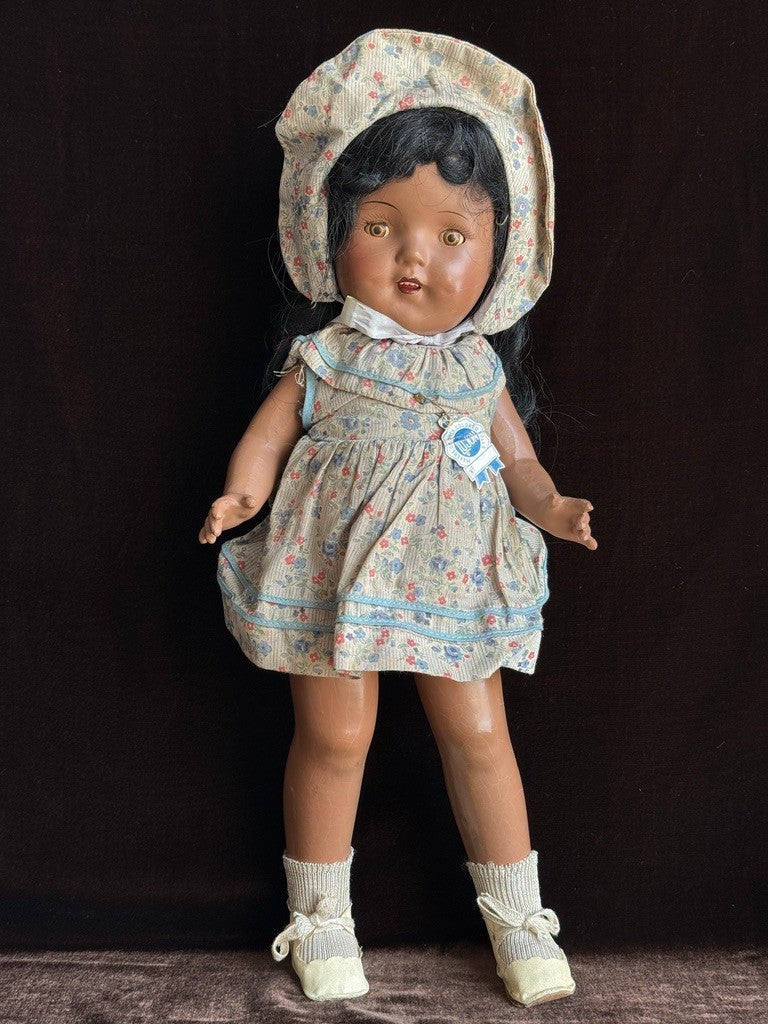 Rare Vintage American 18" Lu Jon Composition Dark Complexion Doll with Tag