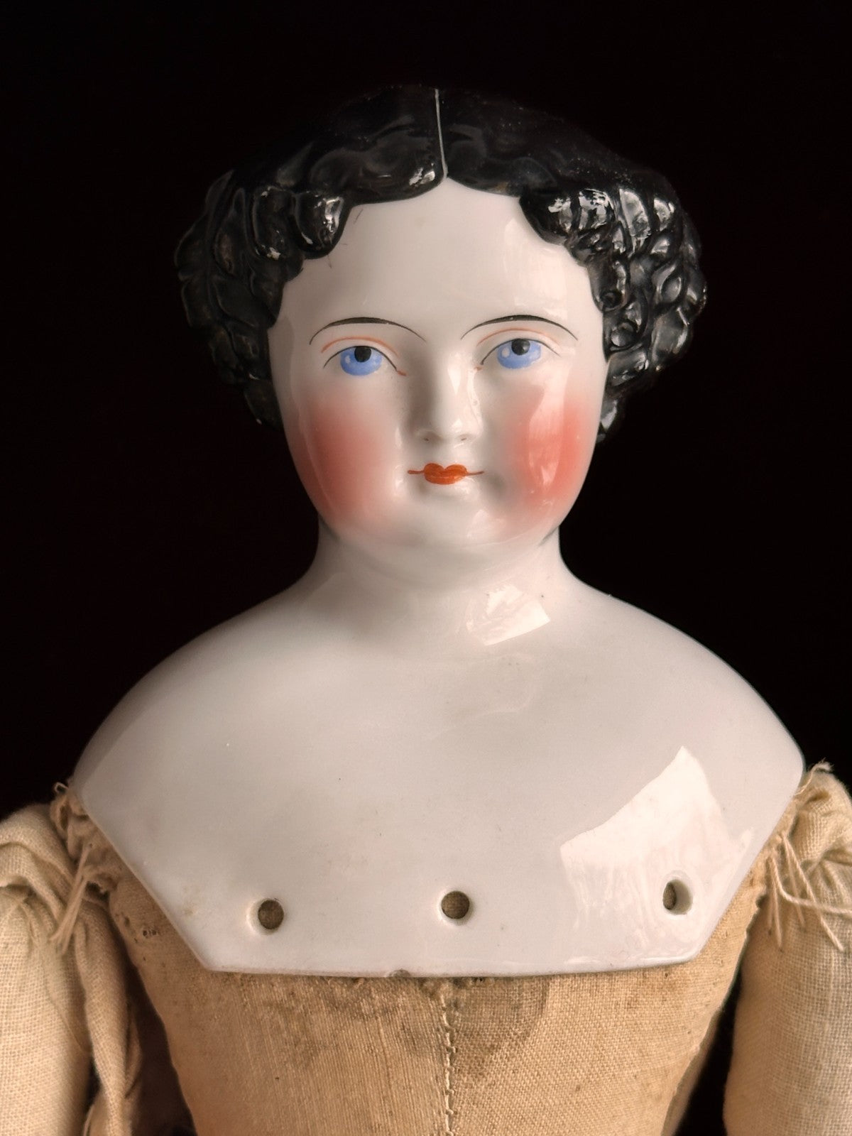 Antique German 18.5” Flat Top Highbrow China Shoulder Head Doll