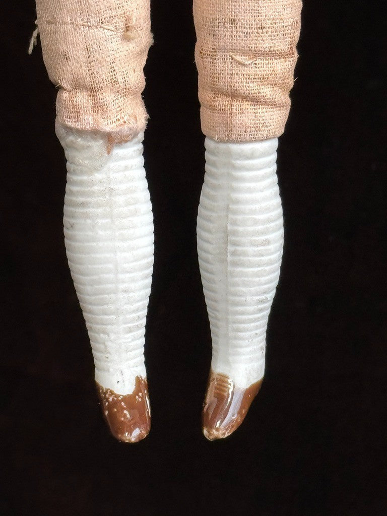 Antique German Hertwig 12” Bisque Molded Shoulder Plate and Bow Girl Doll