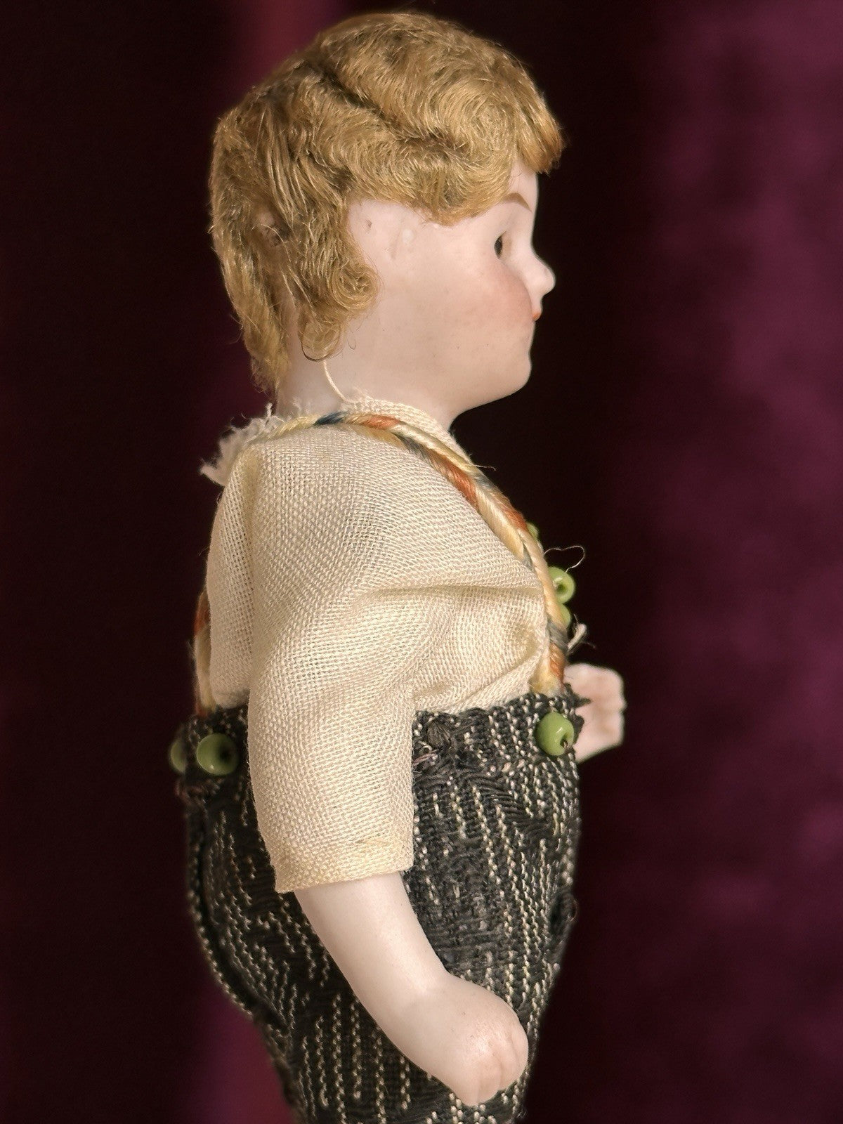 Antique German 3.75” Dollhouse All Bisque Hertwig Mignonette Doll