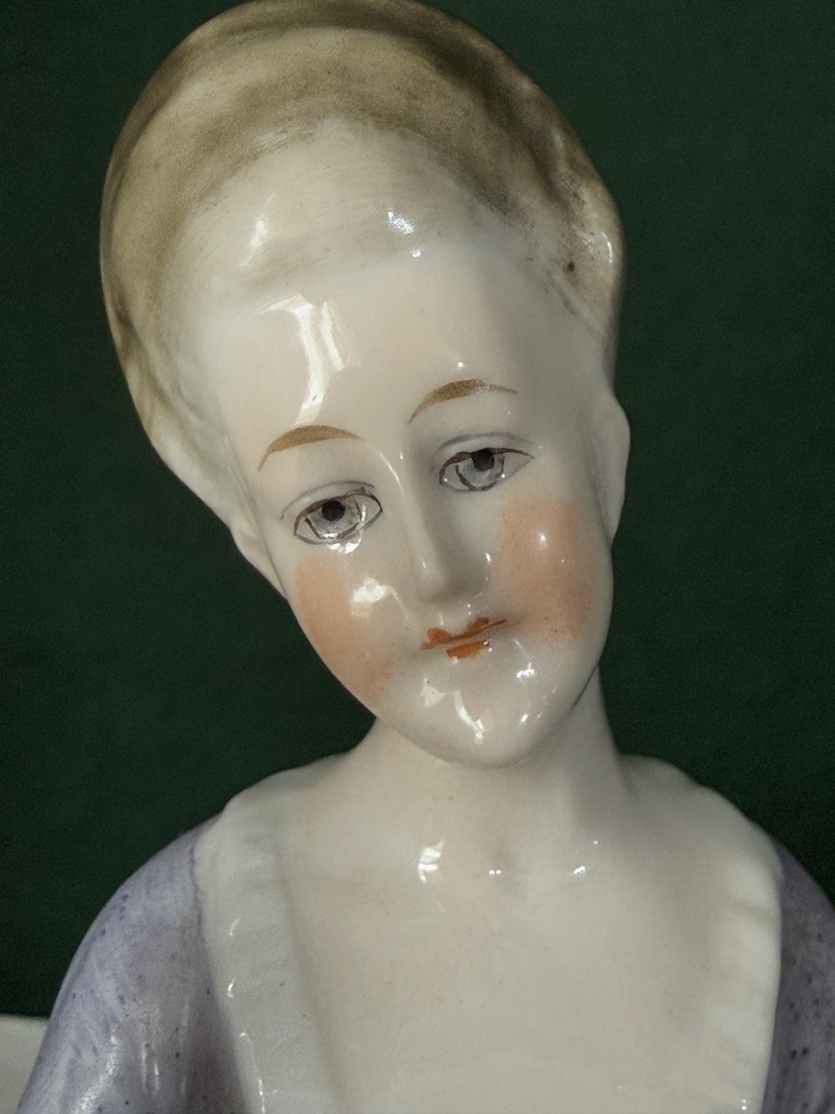 Antique German Porcelain Volkstedt Rudolstadt 3 3/4” Half Doll Pin Cushion
