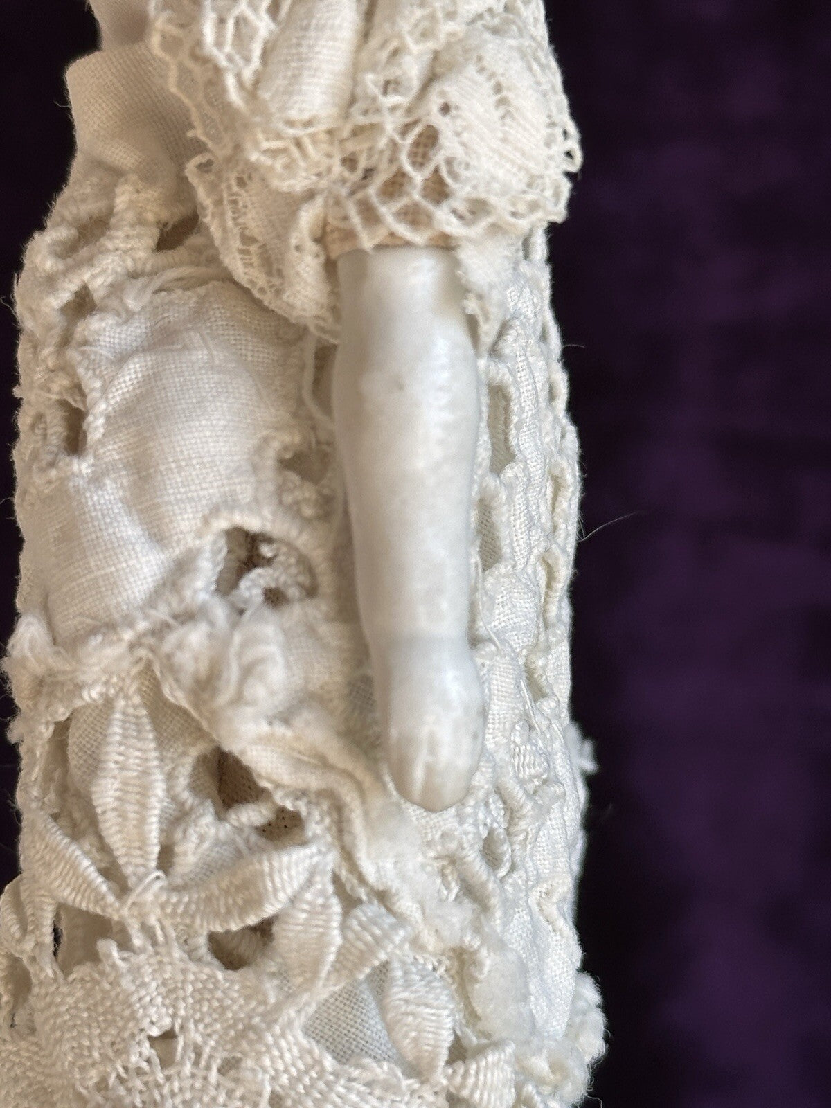 Antique German Miniature  7.5” Hertwig Molded Hat Parian Bisque Head China Doll