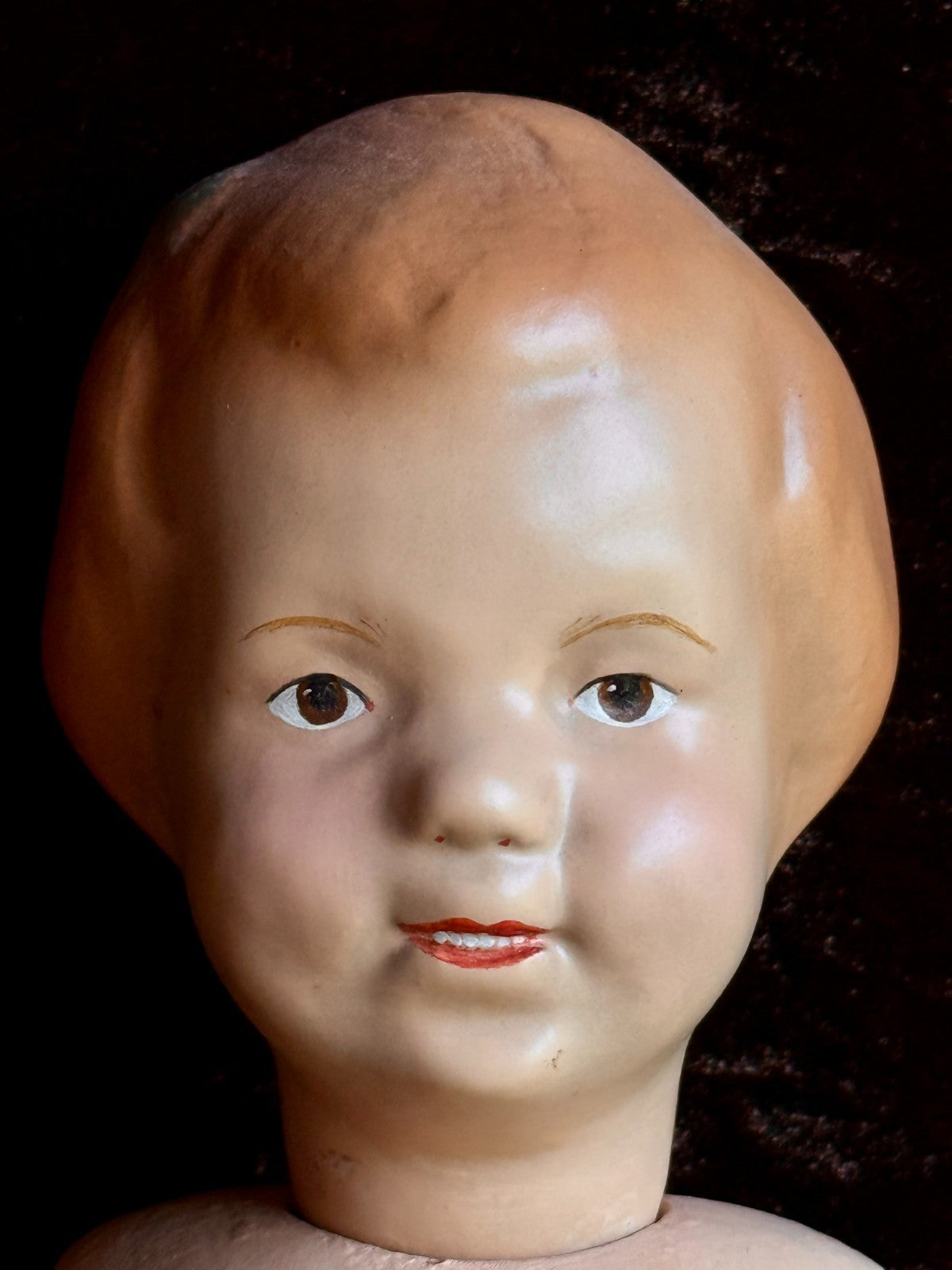 Antique American 15” Schoenhut 101 Wooden Jointed Girl Doll Molded Bow Restored