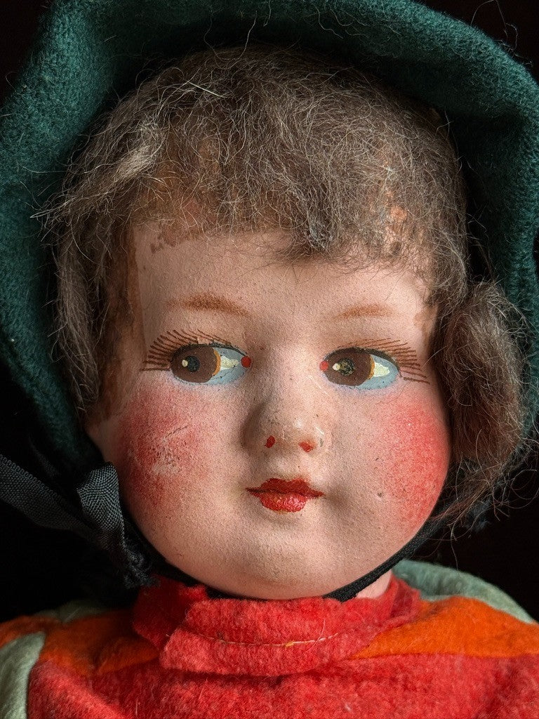 Vintage French 18” Felt Cloth Character Doll