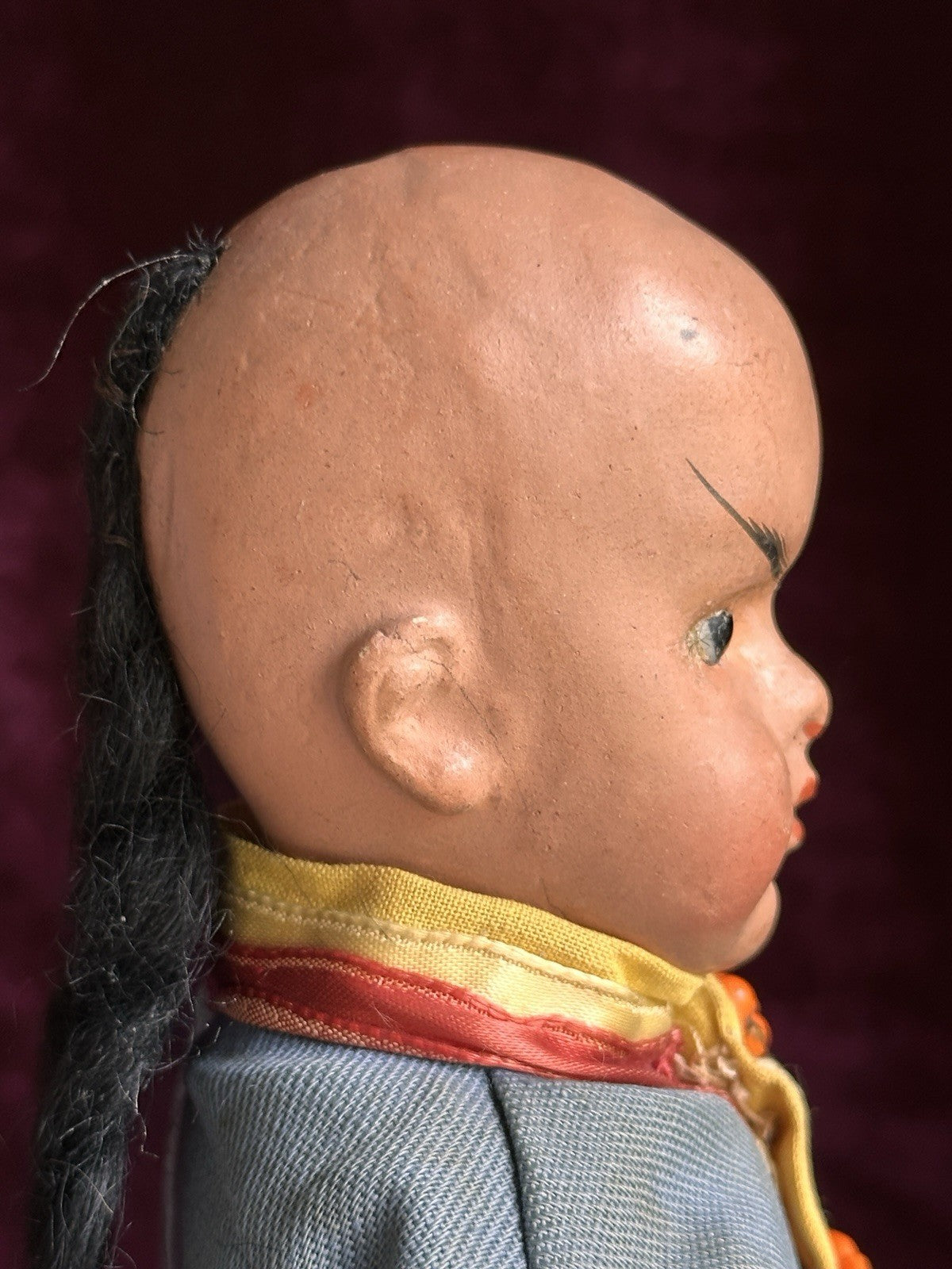 Rare Antique 13” German (?) Papier-Mâché/Composition/Cloth Oriental Asian Doll