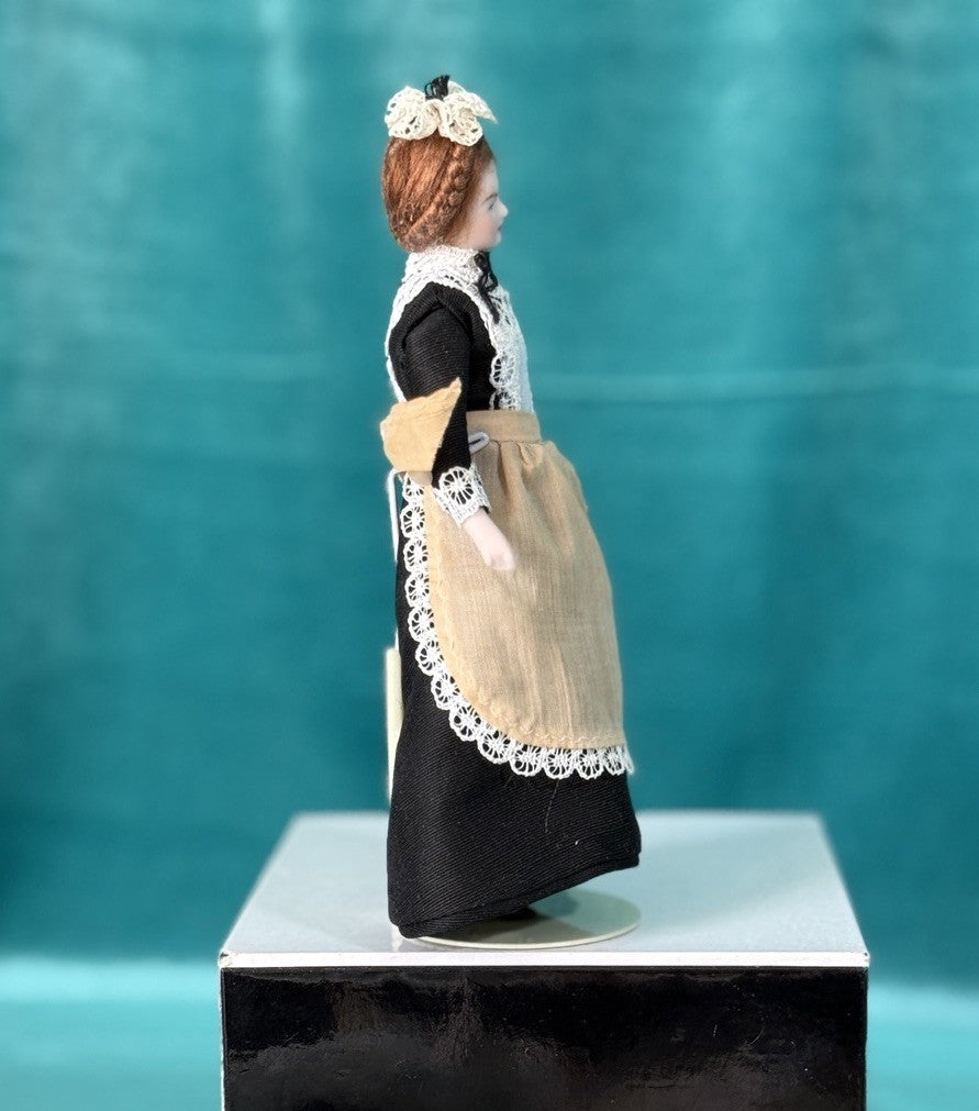 Porcelain/Cloth Reproduction Of Miniature Dollhouse 5 1/2” Maid Doll