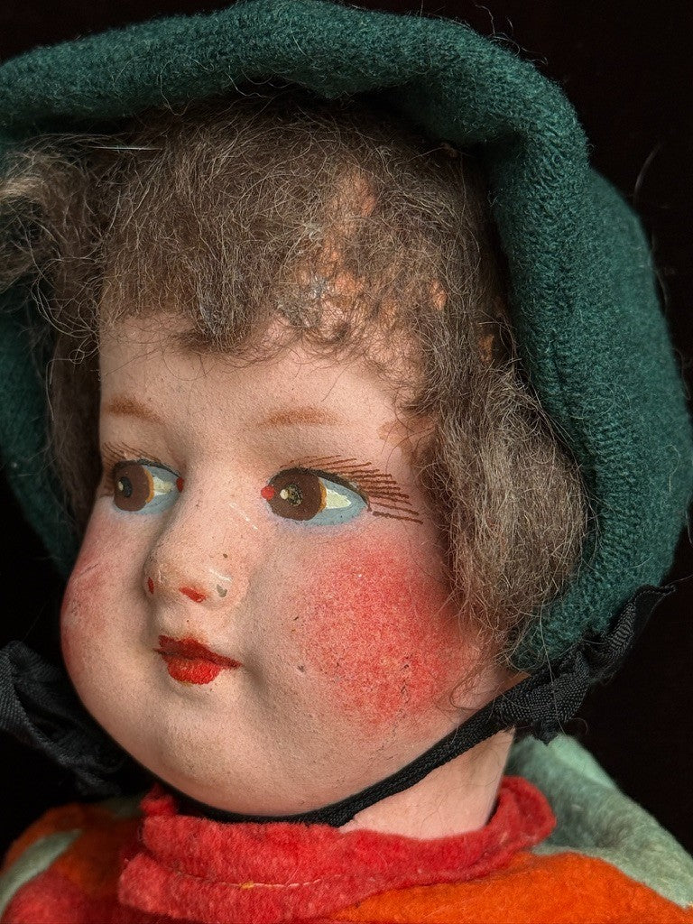 Vintage French 18” Felt Cloth Character Doll