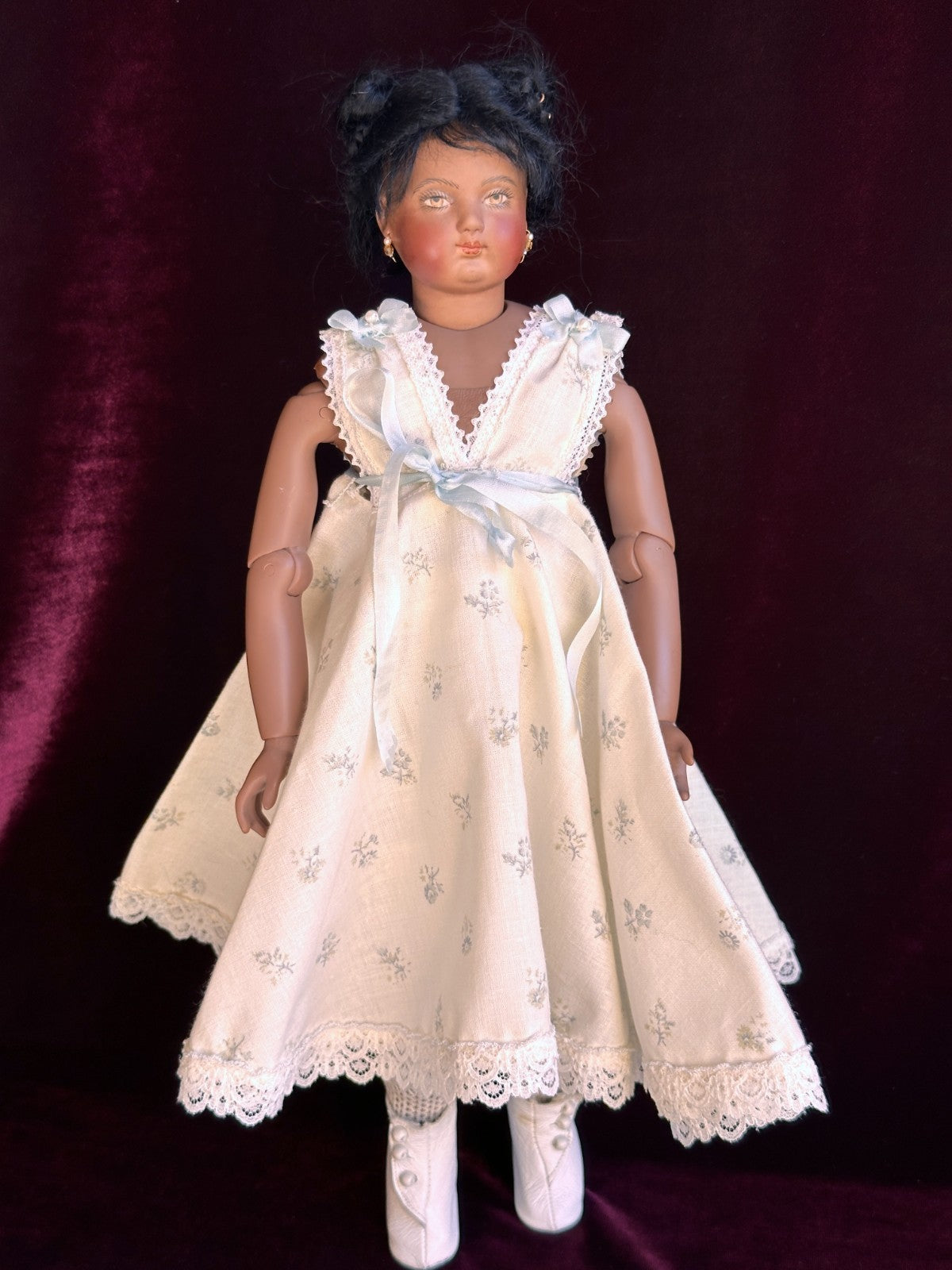 Rare 15” Dark Complexion Porcelain Repro of Antique French Huret Fashion Doll