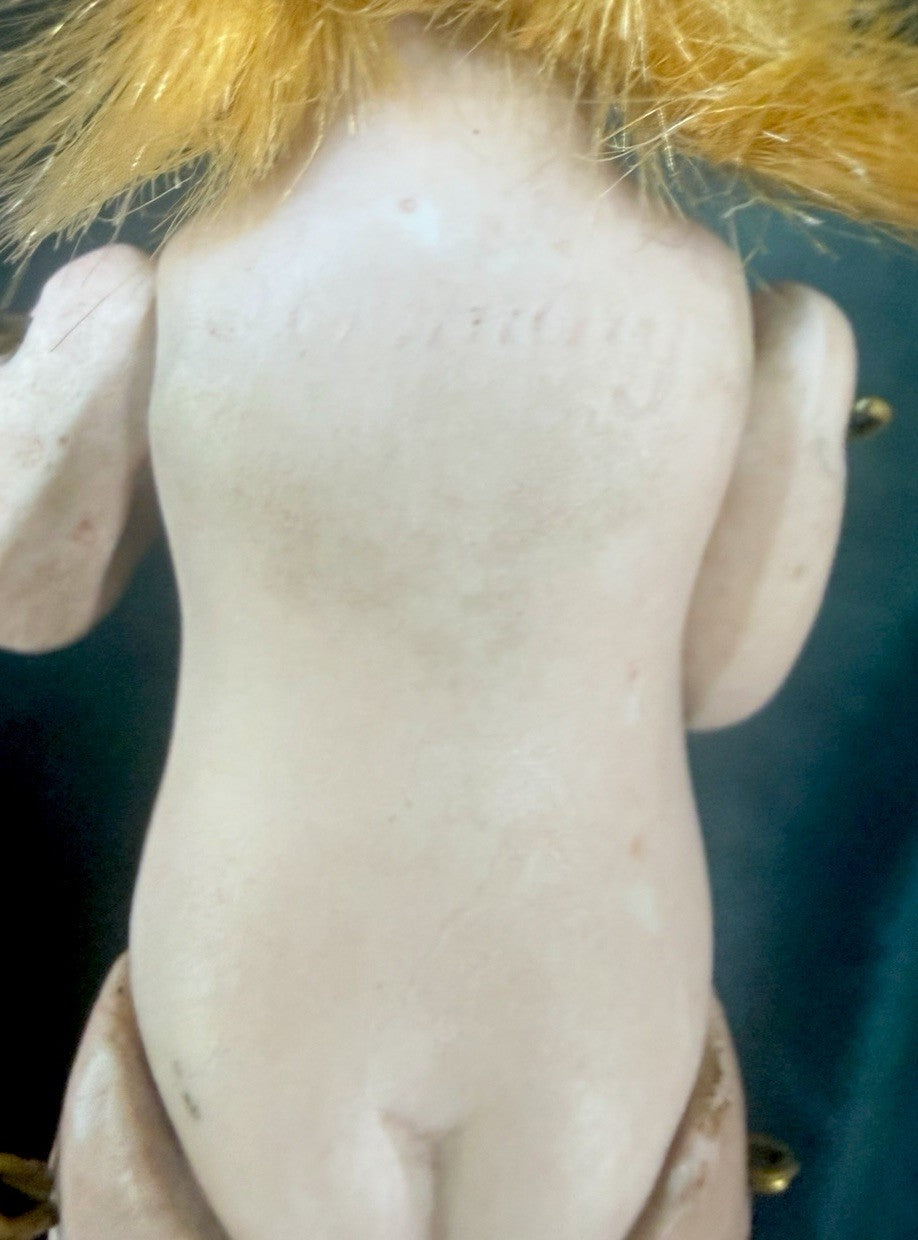 Antique German 4” All Bisque Mignonette Dollhouse Doll Unusual Green Boots