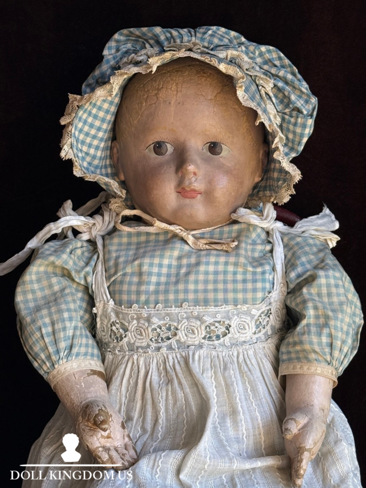 Rare Antique American 22” Gertrude Rollinson Oil Painted Cloth Baby Doll