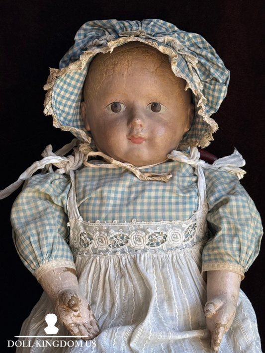 Rare Antique American 22” Gertrude Rollinson Oil Painted Cloth Baby Doll