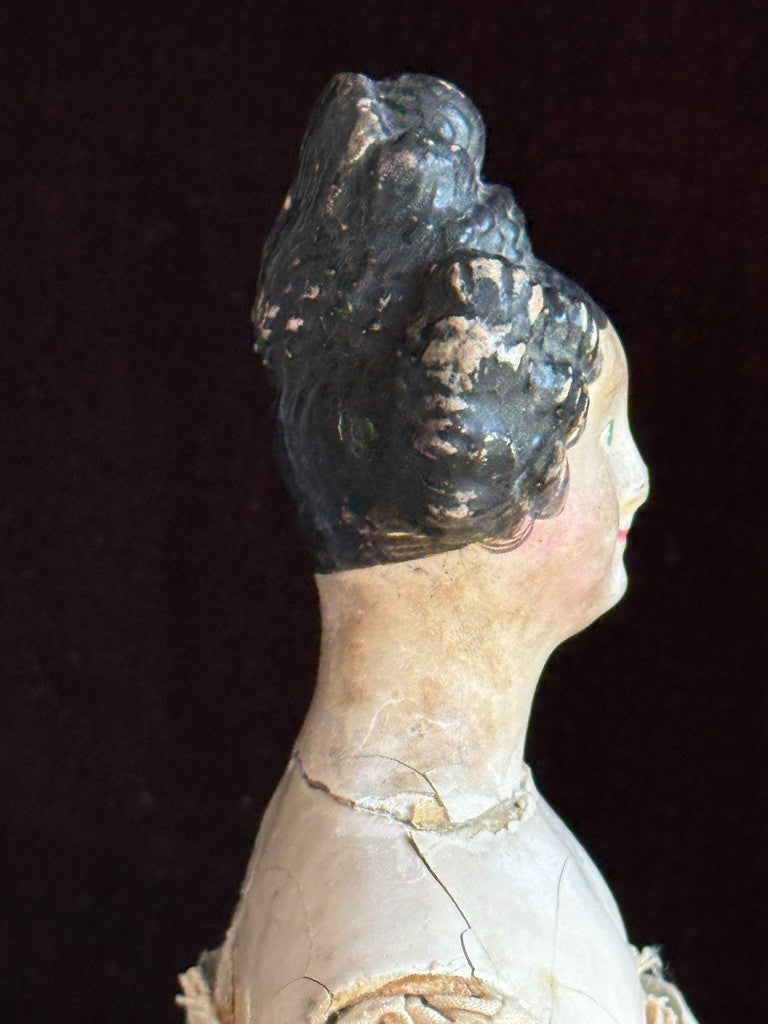 Antique German 15.5” Papier Mache Milliner’s Model Apollo Knot Coiffure Doll