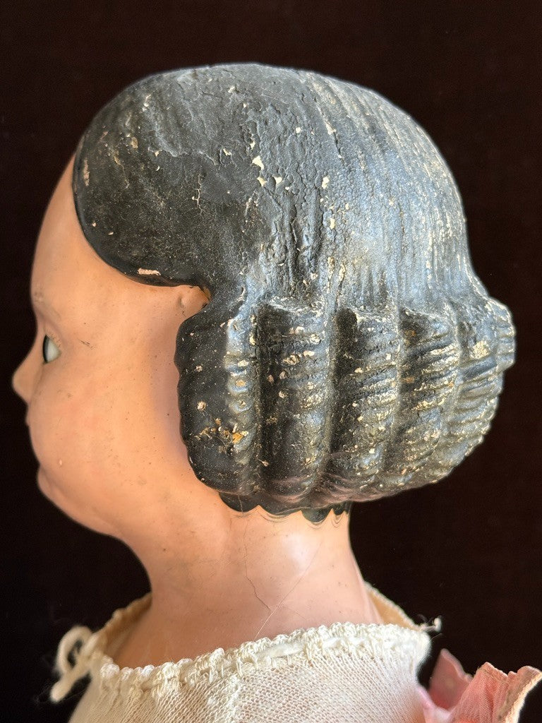 Rare Antique American/French Greiner (?) Papier Mache Glass Eyes Open Mouth Doll