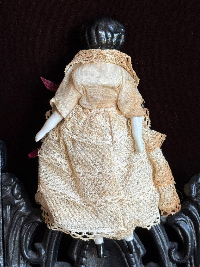 Antique German 5.75” Bisque Cloth Miniature Dollhouse Highbrow China Doll