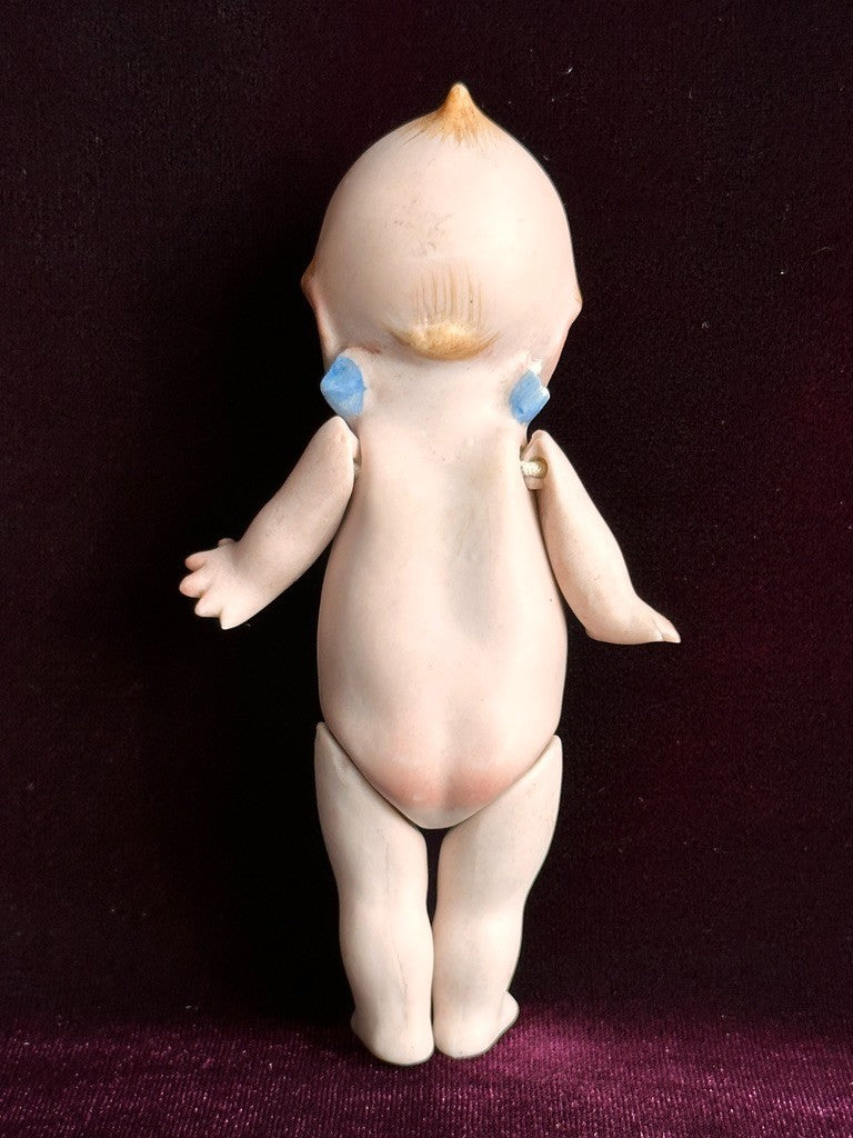 Rare Antique Rose O’Neill All-Bisque 5.125” Kewpie Doll  Blue Wings Jointed Legs