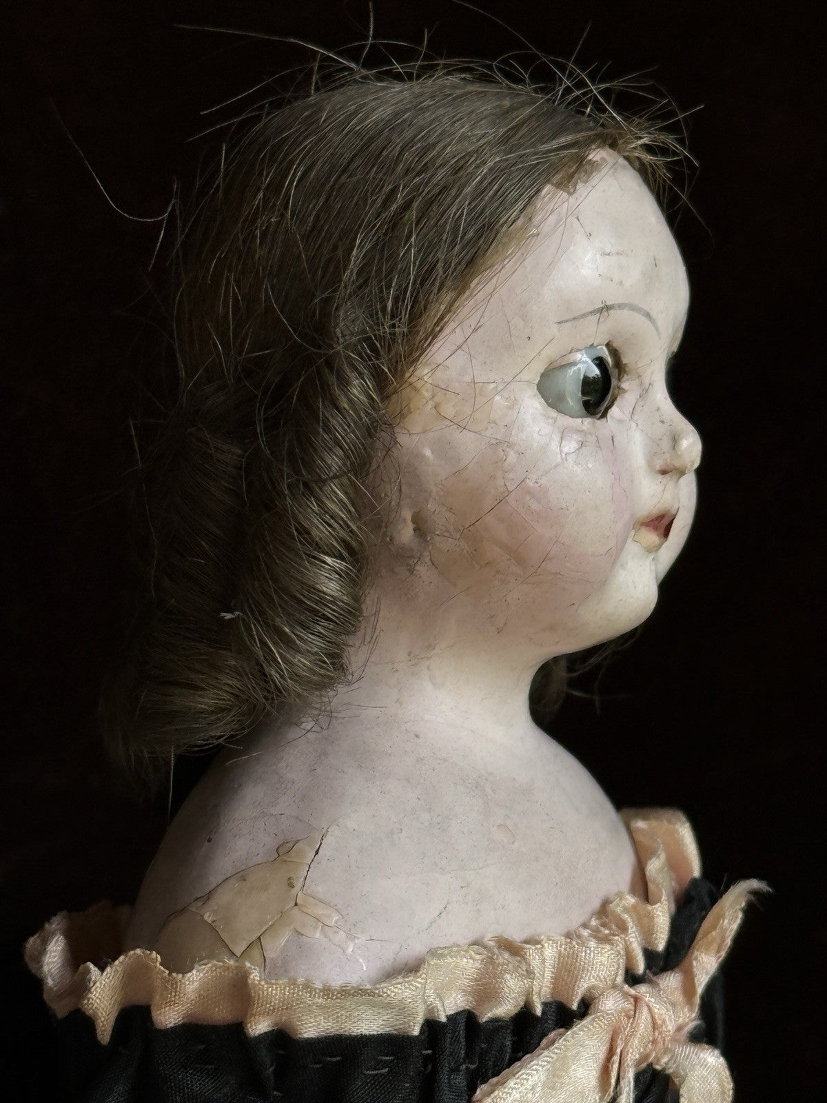 Antique German 14” Wax Over Papier Mache Doll