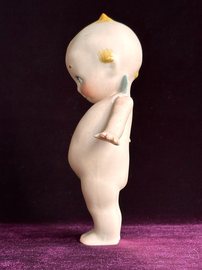 Antique German 6" Rose O’Neill All-Bisque Kewpie Doll Blue Wings