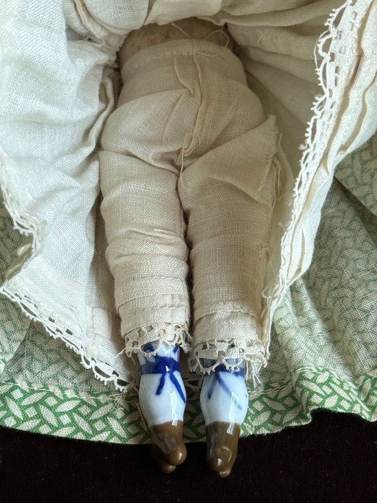 Antique German 7.5” Bisque Cloth Miniature Dollhouse Parian Girl Doll