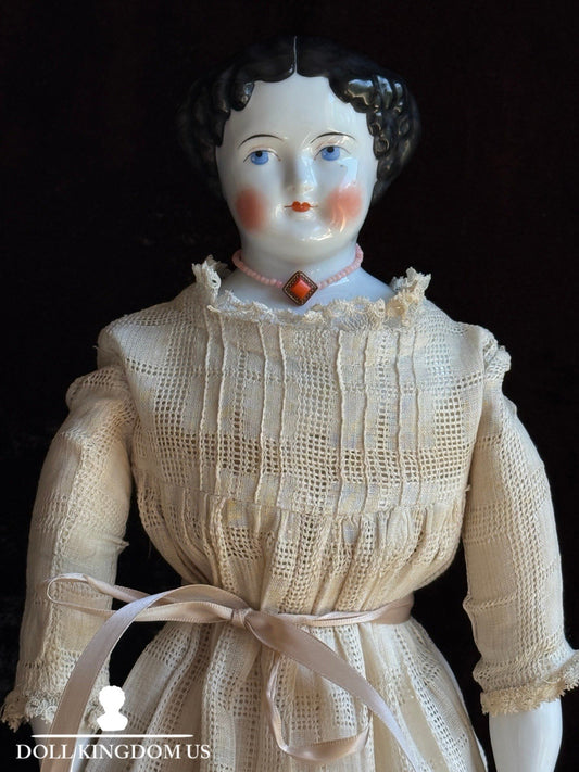 Antique German 19” Flat Top Highbrow China Shoulder Head Doll