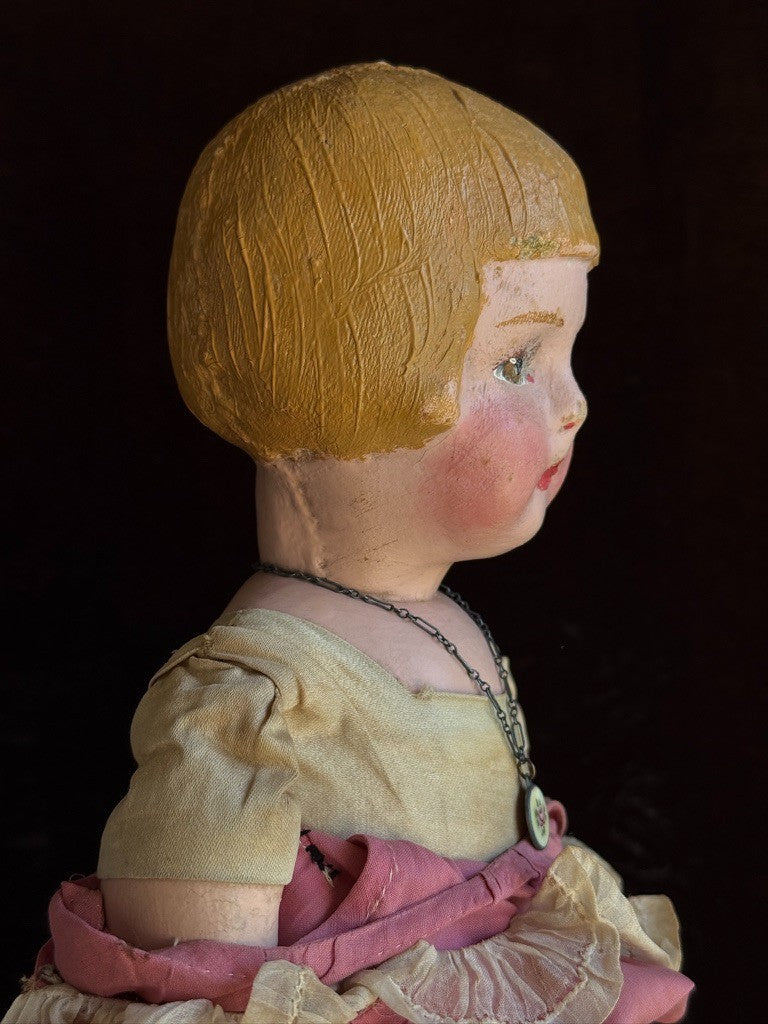 Antique American  Martha Chase Bob Hairstyle Oil Painted Stockinette Girl Doll