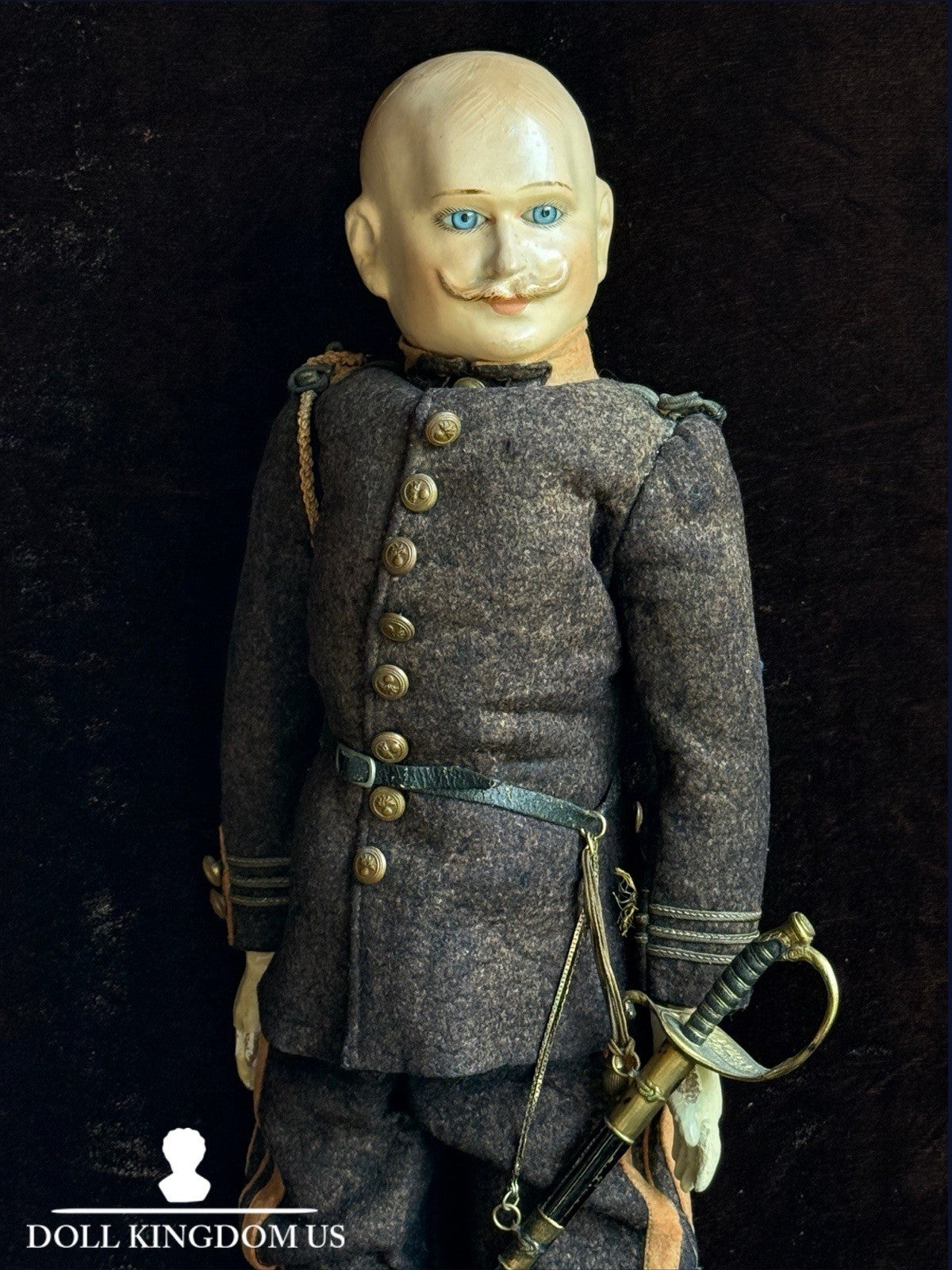 Rare Antique French Soldier 18.5” Papier Mache Composition Character Doll