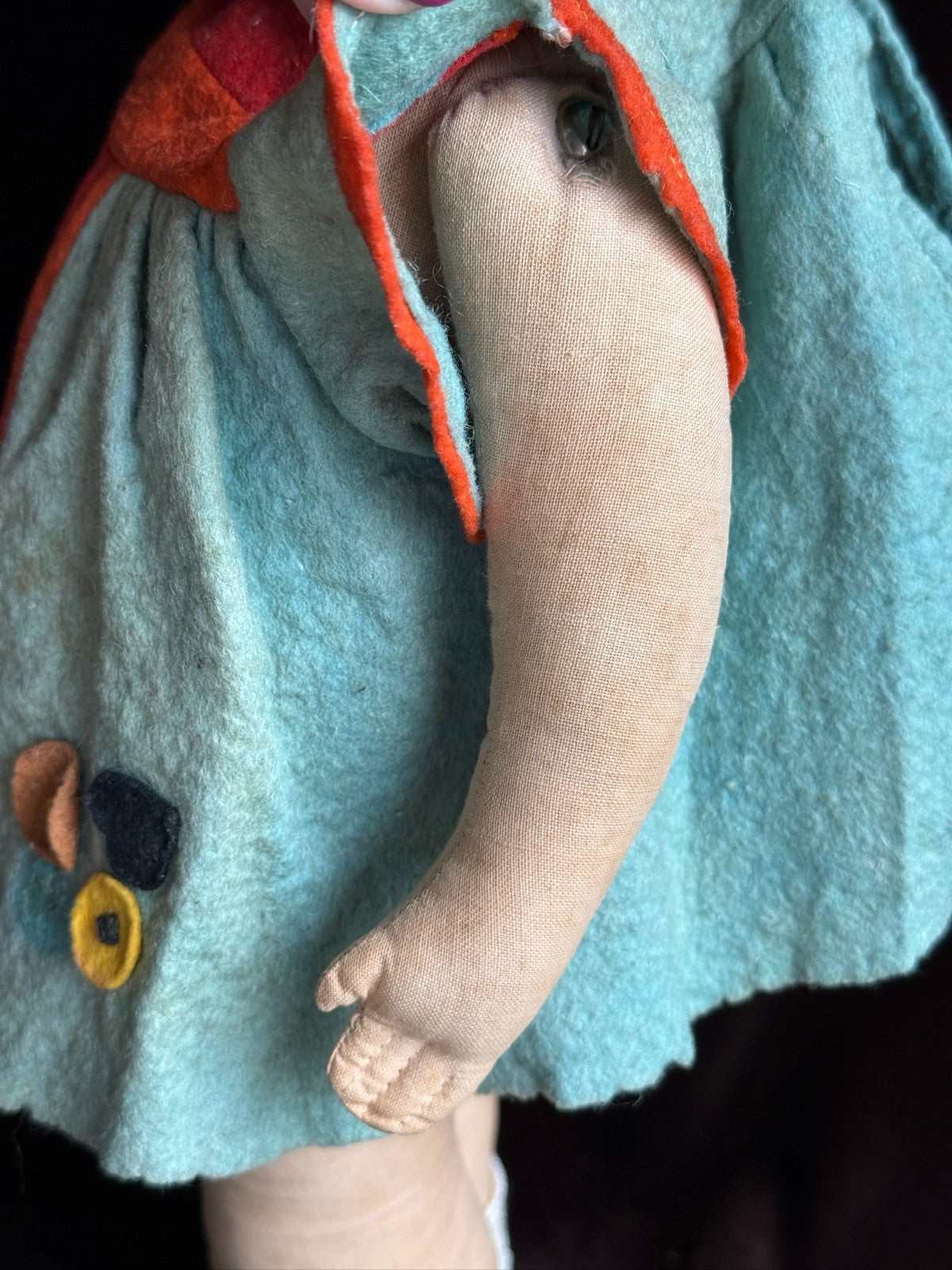 Vintage French 18” Felt Cloth Character Doll