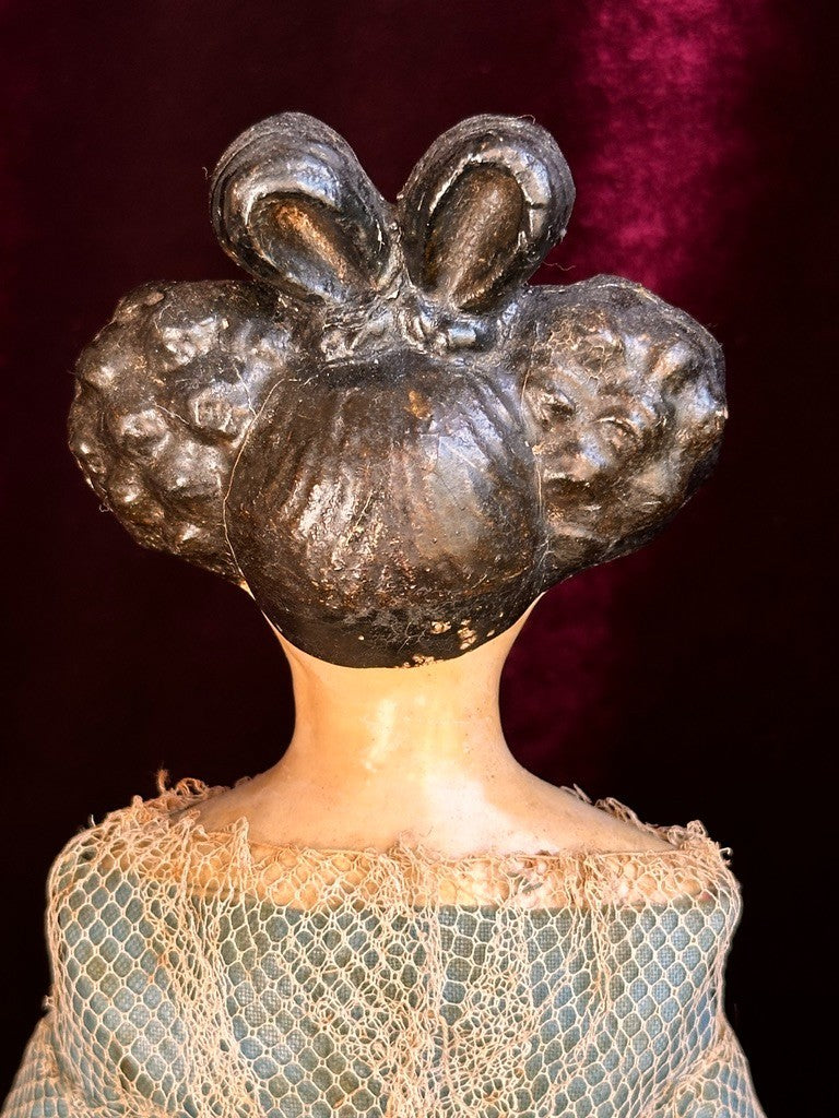 Antique German 12.75” Papier Mache Milliner’s Model Apollo Knot Coiffure Doll