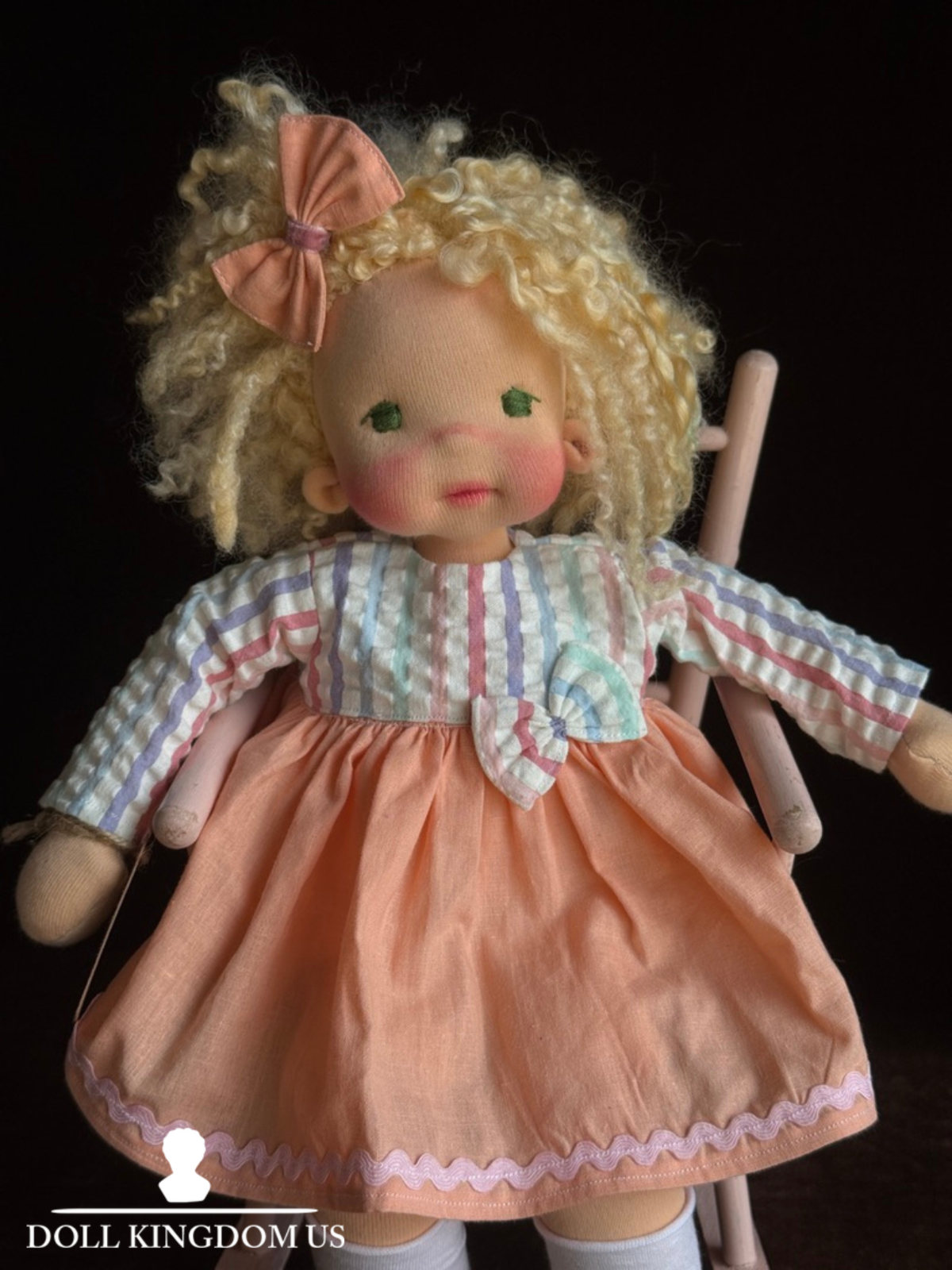 OOAK 14.5" British (?) Artist Judy’s Dolls Waldorf Style Cloth Doll with Tag