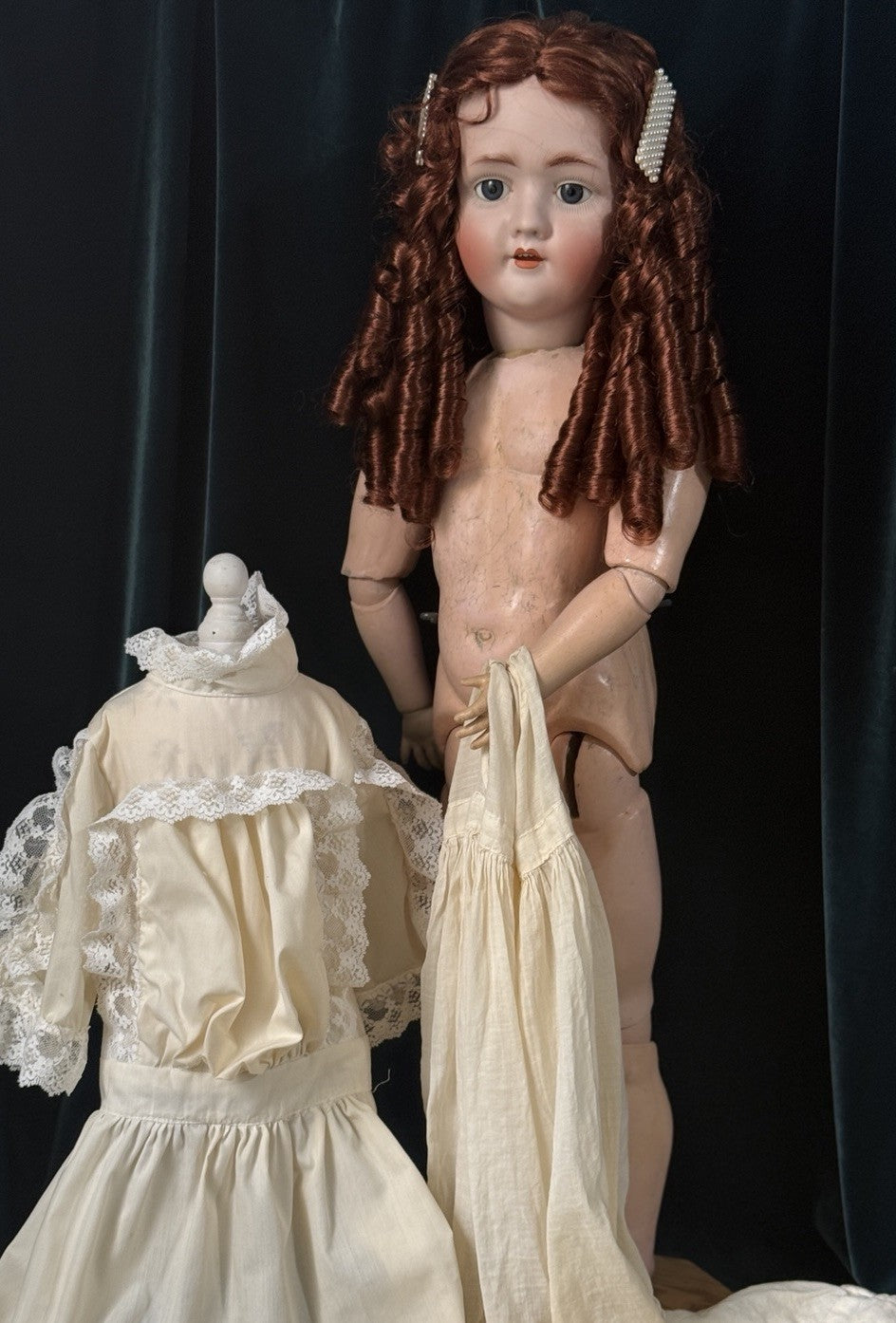 Antique German Walkure 30” Doll Bisque Head Composition Body