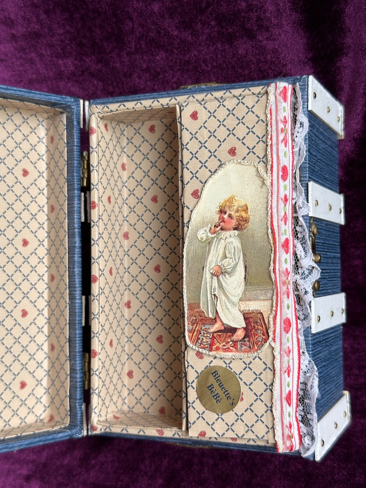 Miniature 4.5” Reproduction of French Bleuette Dollhouse Doll in Trunk + Extra
