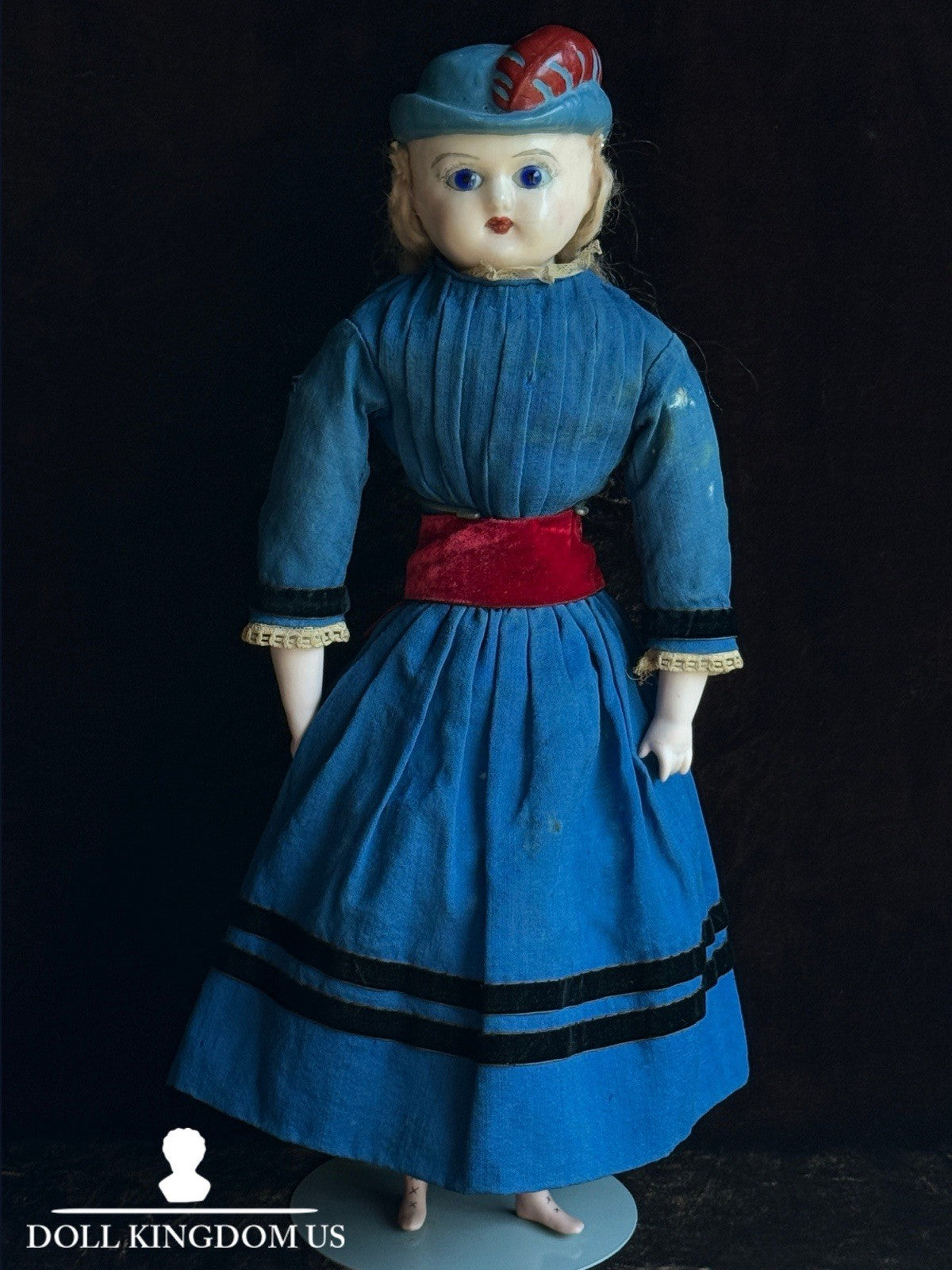 Rare Antique German 20” Wax Over Papier Mache Molded Hat Doll