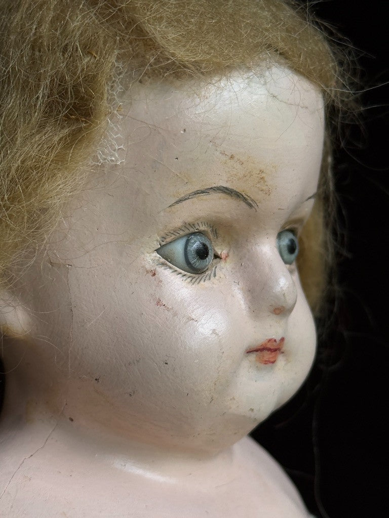 Lot of 3 Antique German Papier Mache and Minerva Tin Dolls for Project