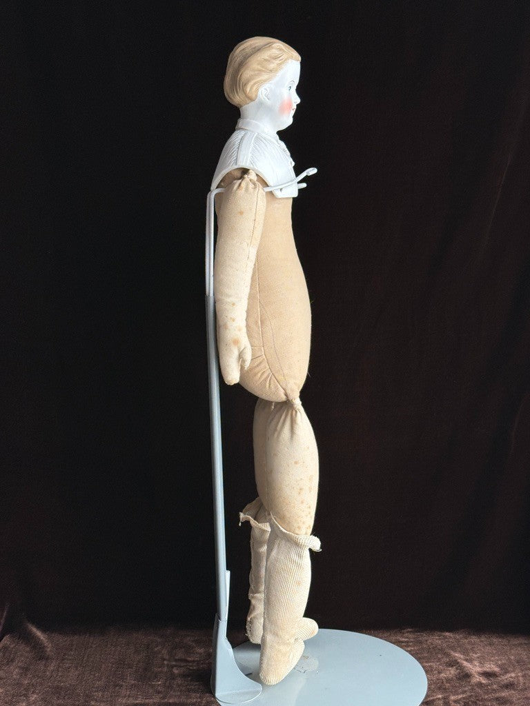 Large Antique German Kling 27” Dresden China Parian Molded Shoulder Head Doll
