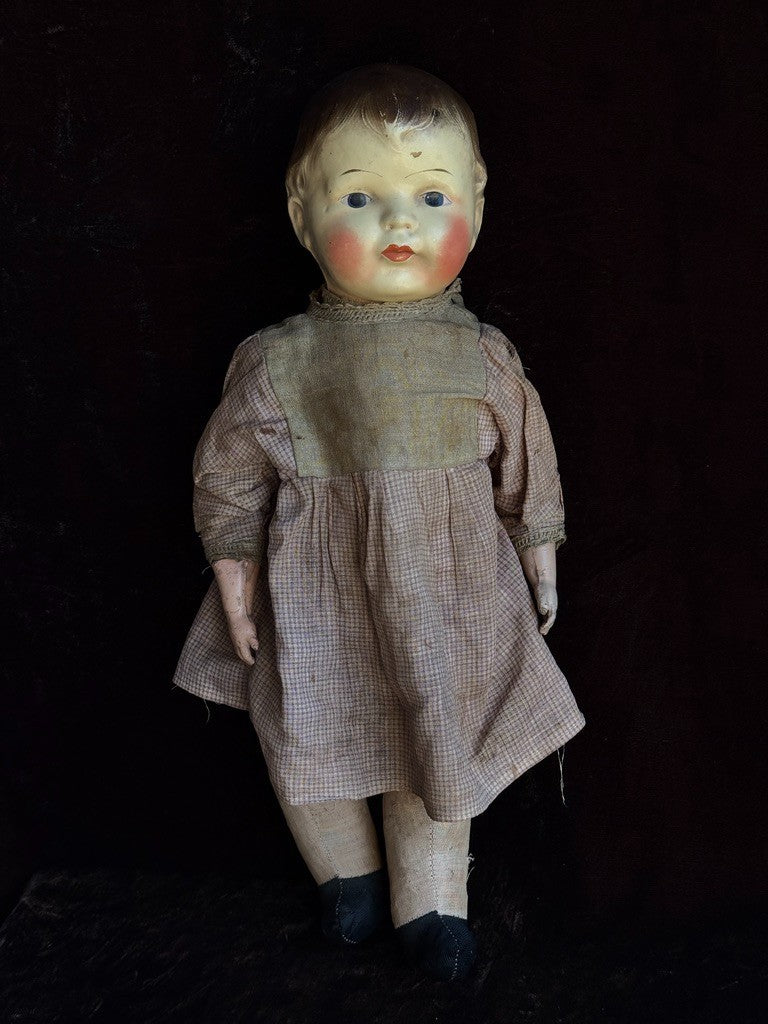 Early Antique American 18" Composition Head Straw Filled Doll
