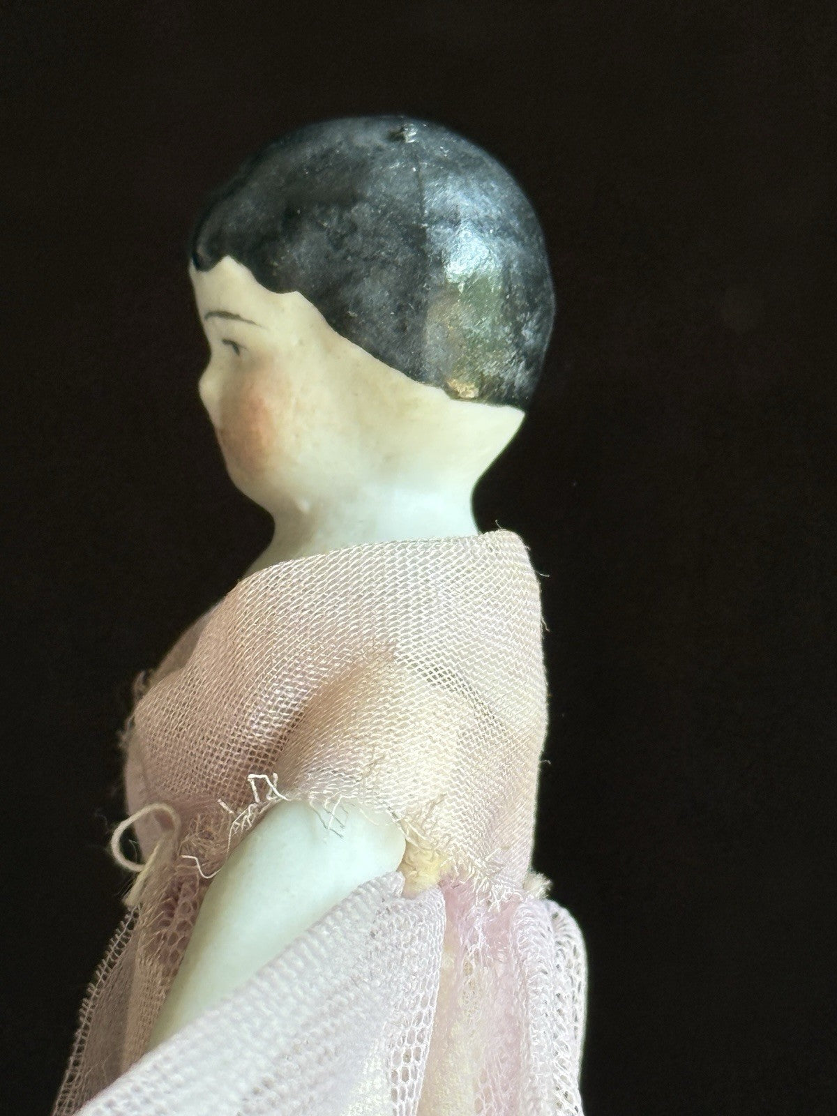 Lot of 2 Antique German 4"-4.25" Bisque Cloth Miniature Dollhouse China Dolls