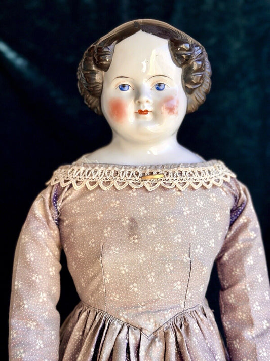 Large 31” Antique German Flat Top Highbrow China Shoulder Head Fashion Doll