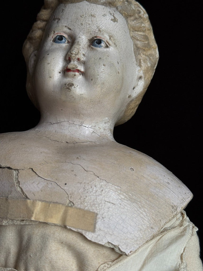 Rare Large Antique American 30” Greiner Papier Mache Head No. 11 Doll with Label