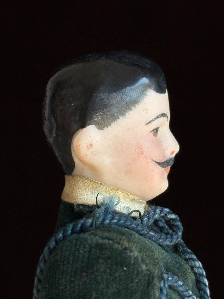Antique German 7” Bisque Miniature Dollhouse Male Mustache Gentleman Doll