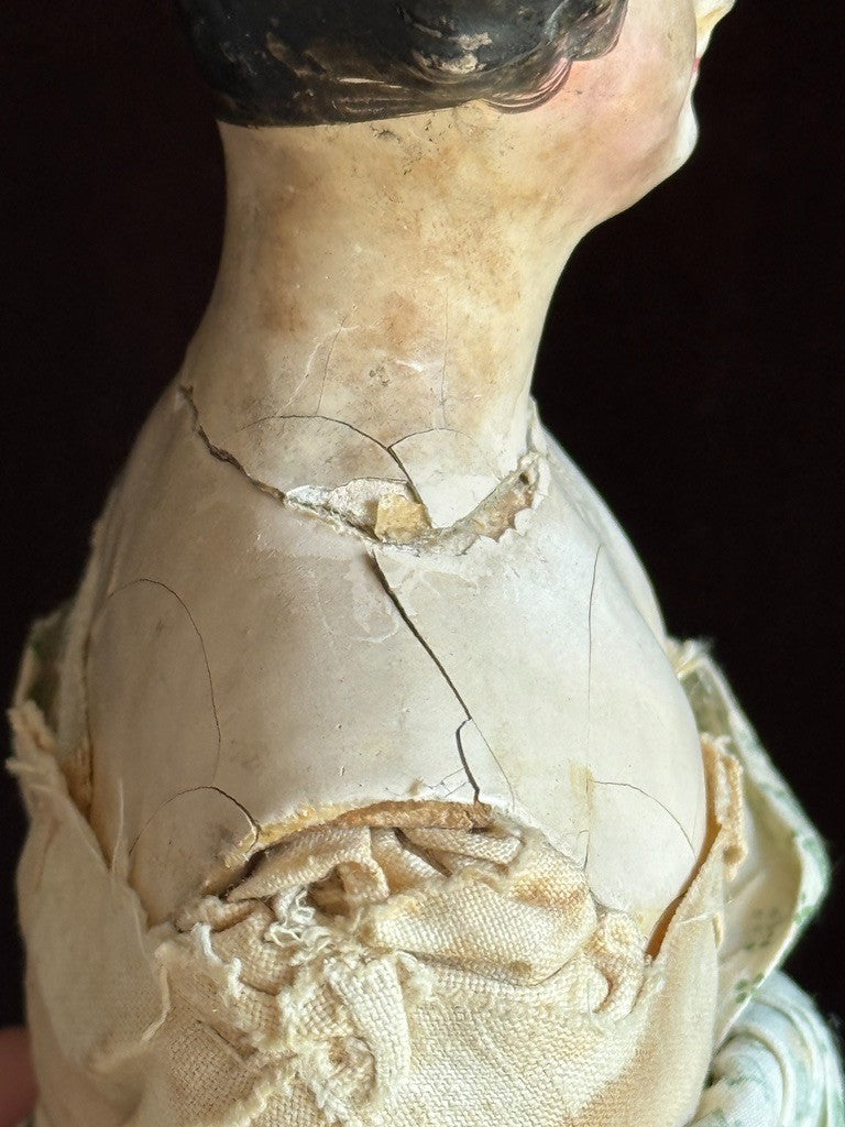 Antique German 15.5” Papier Mache Milliner’s Model Apollo Knot Coiffure Doll