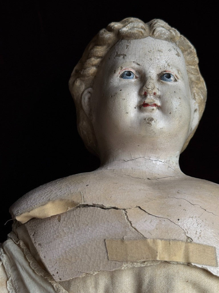Rare Large Antique American 30” Greiner Papier Mache Head No. 11 Doll with Label