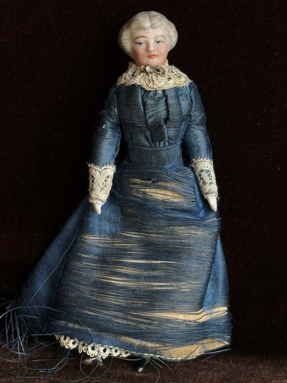 Antique German 5” Bisque Cloth Miniature Dollhouse Parian Character Doll