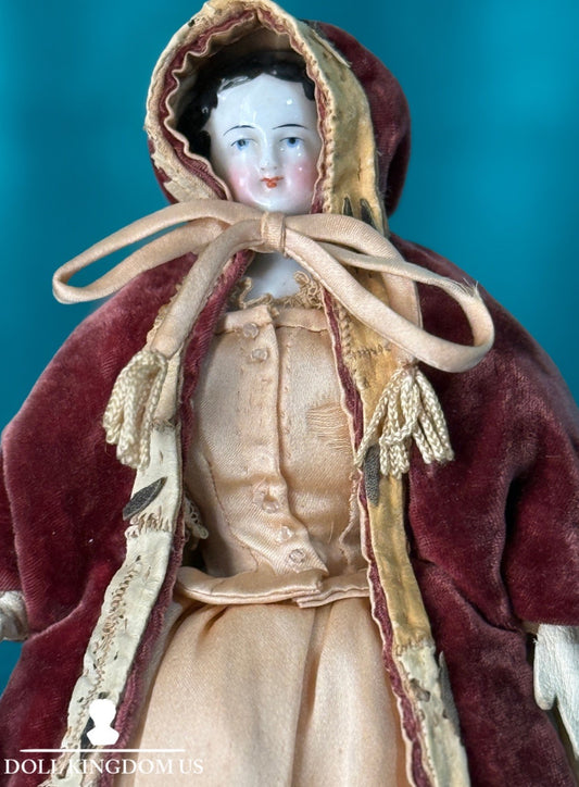 Antique German 8” Bisque Cloth Miniature Dollhouse China Doll