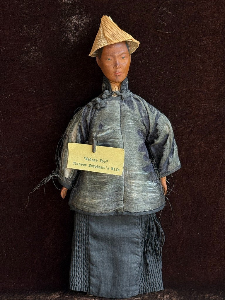 Early Antique Chinese Door of Hope Mission Carved Wood Cloth Female Doll