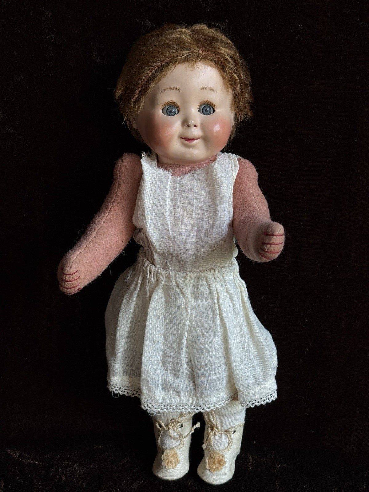Rare Antique Hug Me Kiddie Style Felt Composition Googly Mechanical Eyes Doll