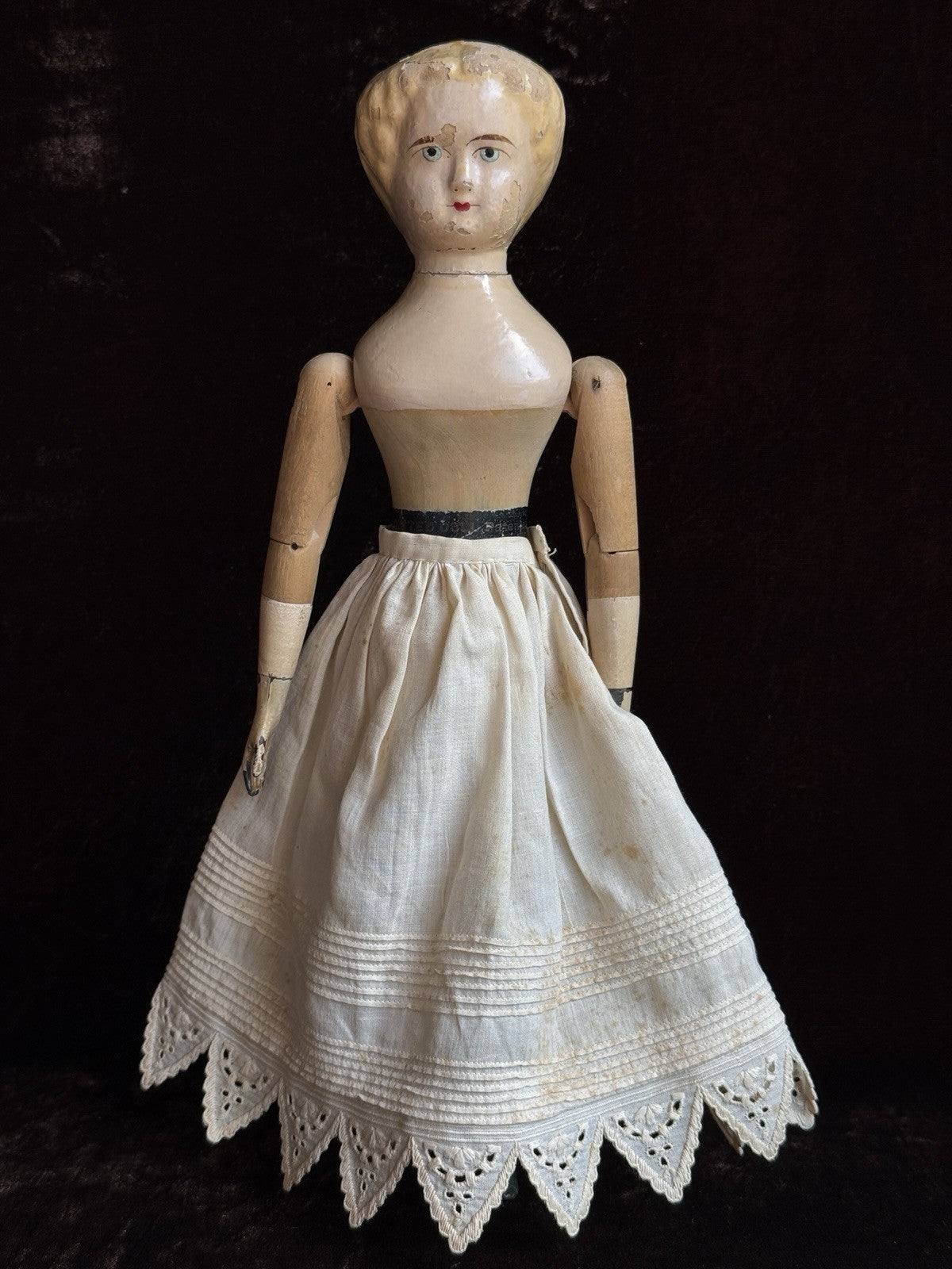 Antique American Mason & Taylor 11.5” Papier Mache Wood Metal Doll