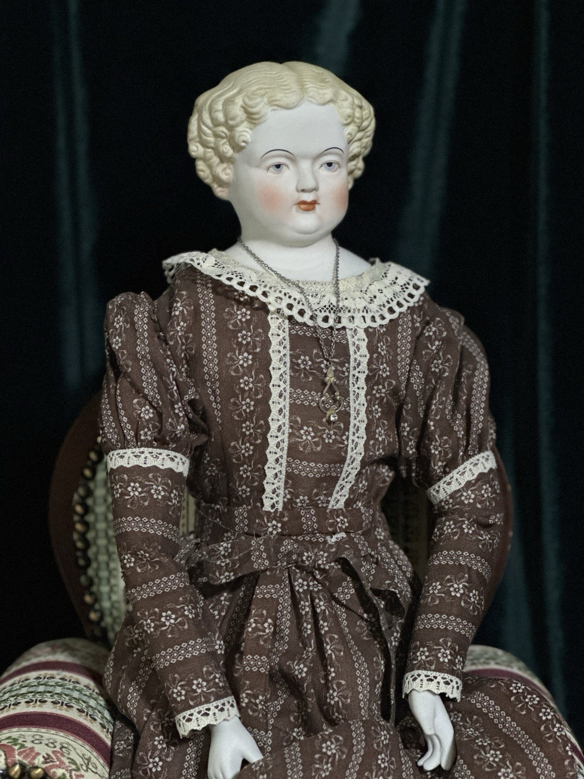Antique German 28” Flat Top Highbrow China Parian Shoulder Head Blonde Doll