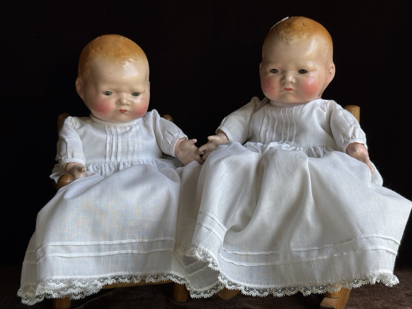2 Rare Antique American Character Teenie Weenie Composition Cloth Baby Dolls